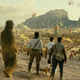 In the Rise of Skywalker, we see Chewbacca, Poe, Rey, and Finn from the back as they approach a huge celebration.